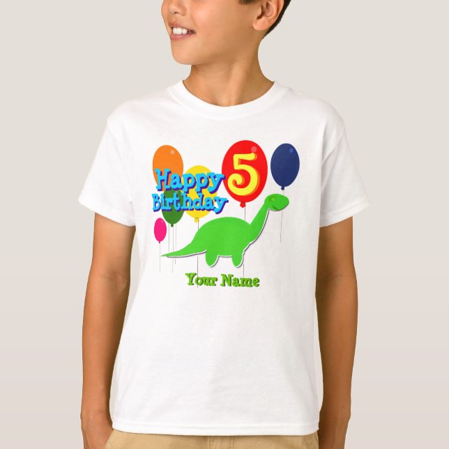 Happy Birthday Five Years Balloons Dino T-Shirt (Front)