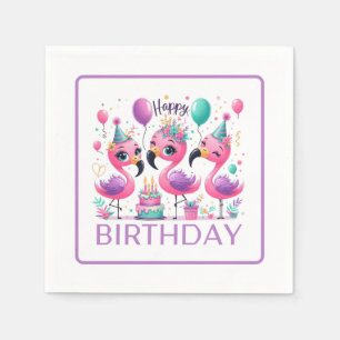 Happy Birthday Flamingos Napkin