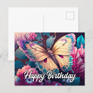 Happy Birthday Floating Butterfly Design Holiday Postcard