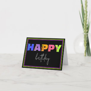 Happy Birthday Floral Accented Letters Black Card