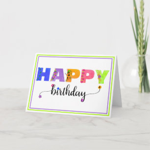 Happy Birthday Floral Accented Letters Card