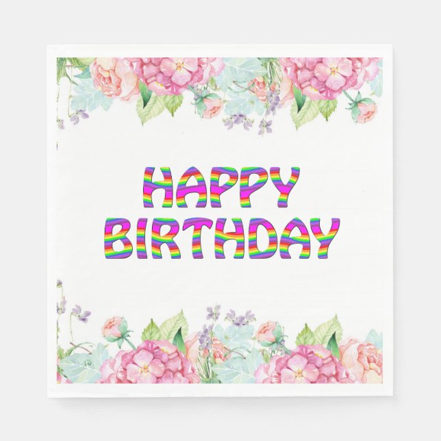 Happy Birthday floral design Napkin (Front)