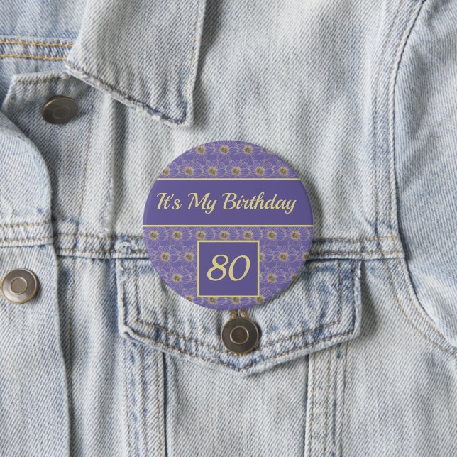 Happy Birthday Floral gold purple design  3 Inch Round Button (In Situ)