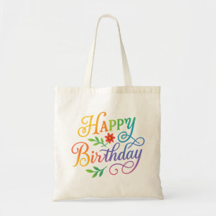 Happy Birthday Floral Rainbow Adult Zip-Up Hoodie  Tote Bag