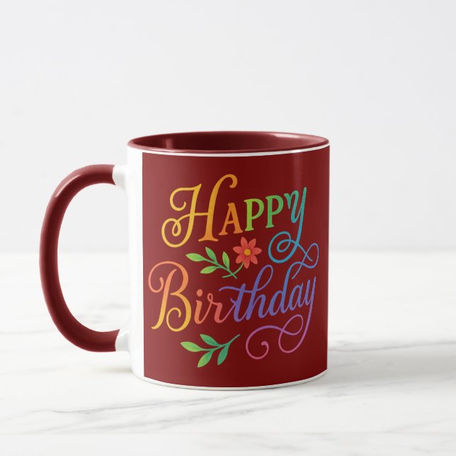 Happy Birthday Floral Rainbow Combo Mug – Colorful (Left)
