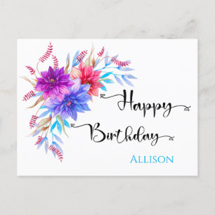 Happy Birthday Floral Watercolor  Postcard