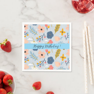 Happy Birthday Floral Wildflower Pastel Napkin