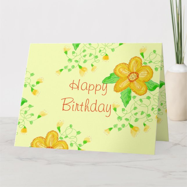 Happy Birthday Floral Yellow Card (Front)