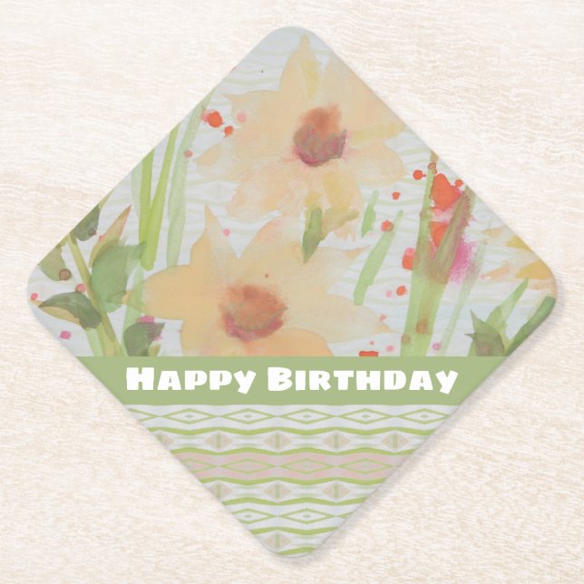 Happy Birthday Flowered Coaster (Front)
