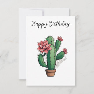 Happy Birthday Flowering Cactus Plant Card