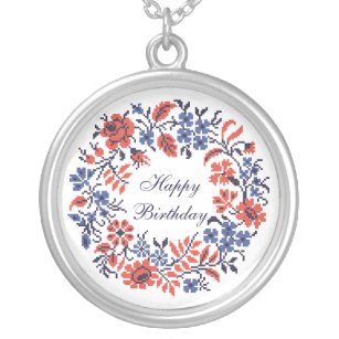 Happy Birthday Flowers cycle Silver Plated Necklace