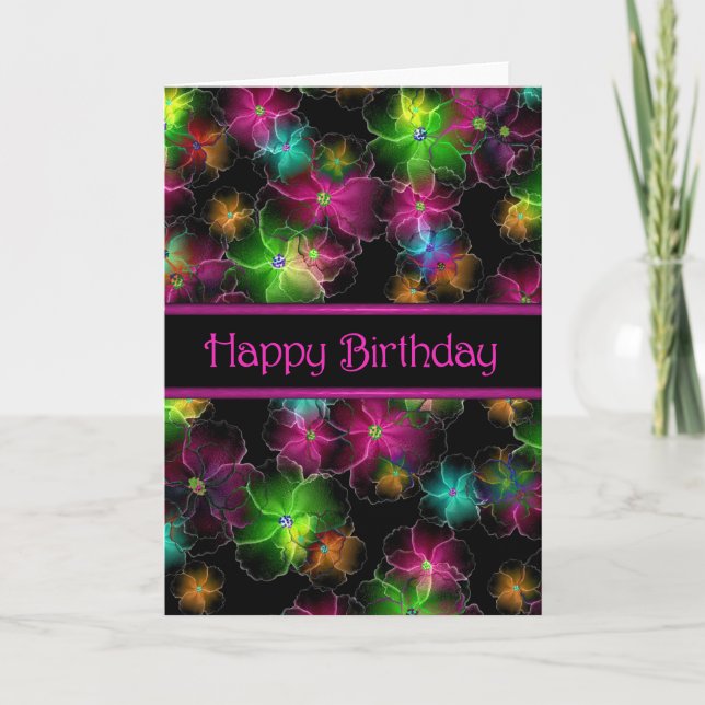 Happy Birthday Flowers Greeting Card (Front)