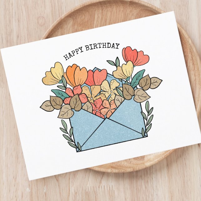 Happy Birthday Flowers Illustrated Postcard (Creator Uploaded)
