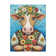 Happy birthday folk art with heart cow
