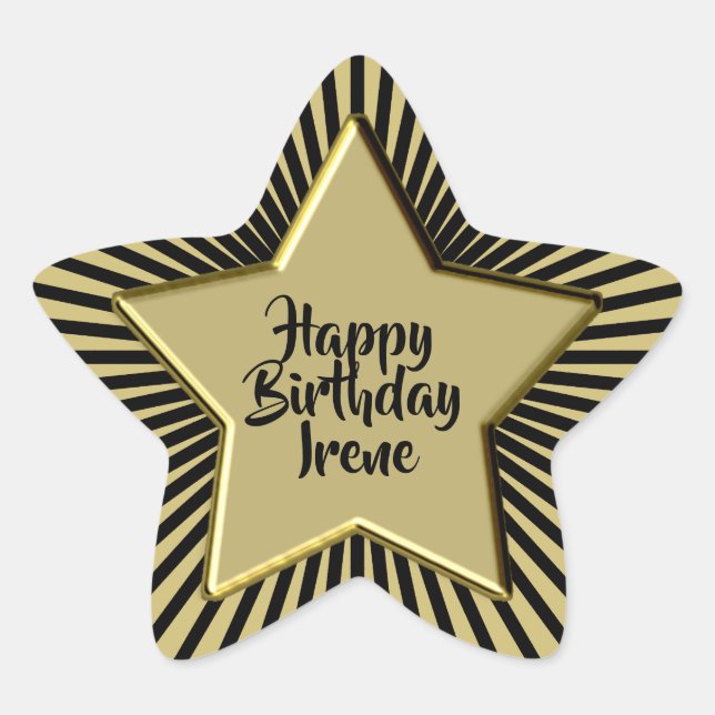 Happy Birthday: For All Ages Black/Gold Star Star Sticker (Front)