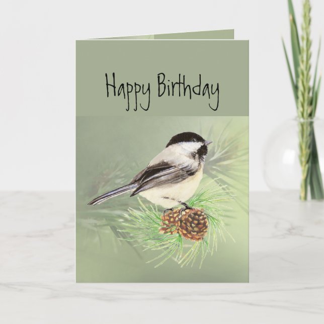 Happy Birthday for all Chickadee Bird Card (Front)