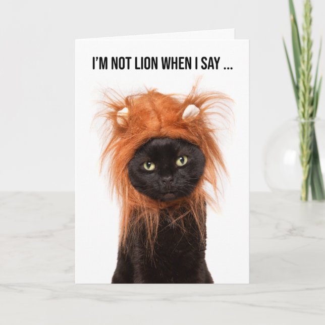 Happy Birthday For Anyone Cute Cat in Lion Costume Holiday Card (Front)
