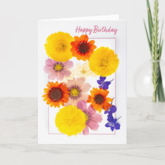Happy Birthday For Anyone Dried Colourful Flowers Holiday Card
