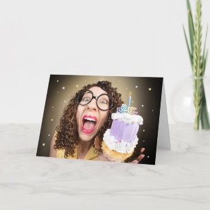 Happy Birthday For Anyone Funny Nerd Lady Cake Holiday Card
