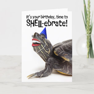 Happy Birthday For Anyone Funny Turtle With Smile  Holiday Card