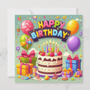 Happy Birthday for Kids - Colourful Balloons Cake Invitation