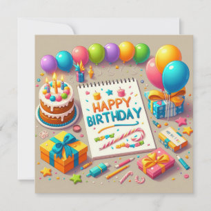 Happy Birthday for Kids - Colourful Balloons Cake Invitation