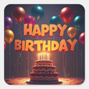 Happy Birthday for Kids - Colourful Balloons Cake  Square Sticker
