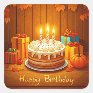 Happy Birthday for Kids - Colourful Gifts Cake Square Sticker