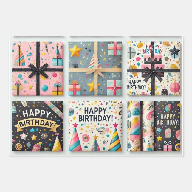 happy birthday for kids party wrapping paper sheet (Front)