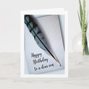 Happy Birthday for Son Blue Jay Feather Card