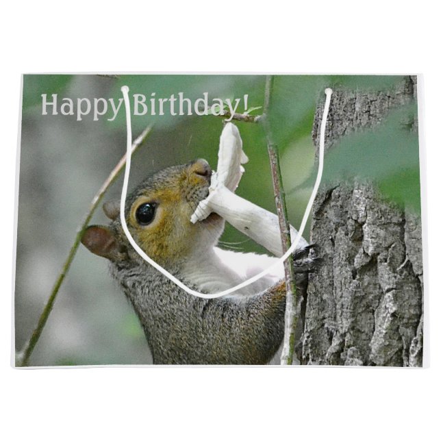 Happy Birthday Foraging Squirrel Large Gift Bag (Front)