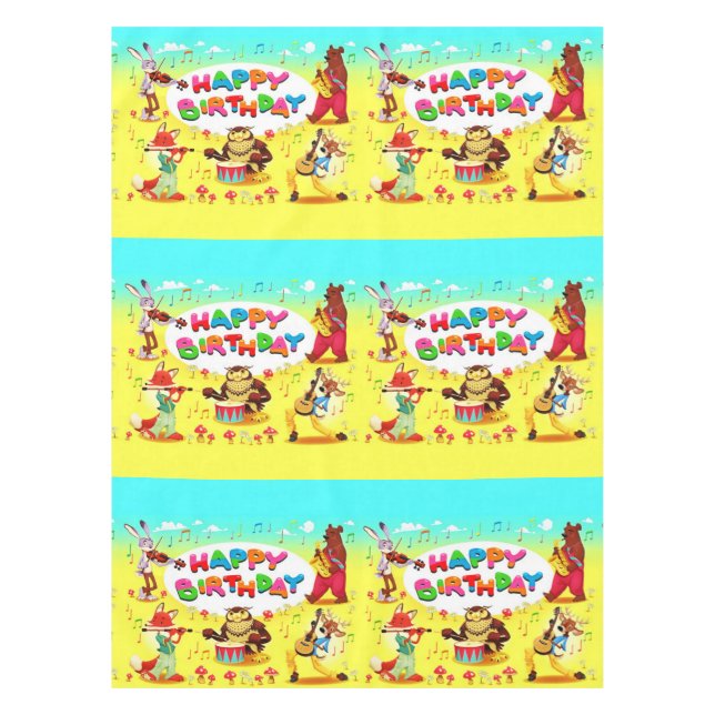 Happy Birthday Forest Friends Tablecloth (Front)