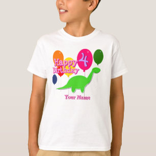 Happy Birthday Four Years Balloon Dinosaurs TShirt