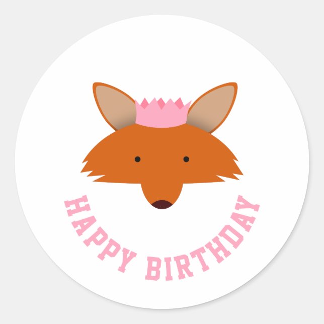 Happy Birthday Fox Classic Round Sticker (Front)