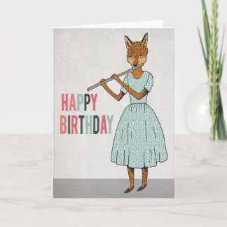 Happy Birthday - Fox Plays Flute Illustrated Card
