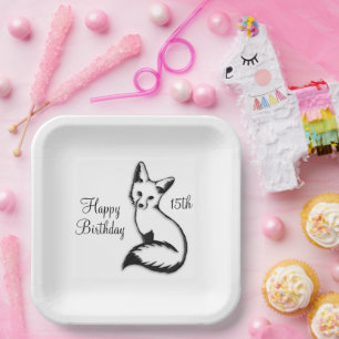 Happy Birthday Fox w Age Paper Plate