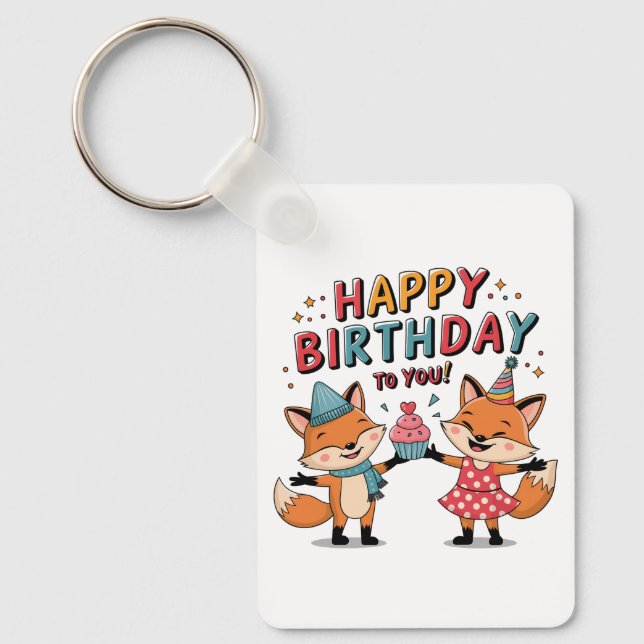 Happy Birthday Foxes Keychain (Front)