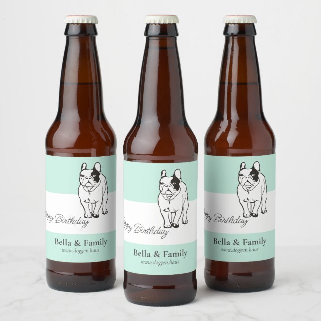 Happy Birthday French Bulldog  Beer Bottle Label (Bottles)