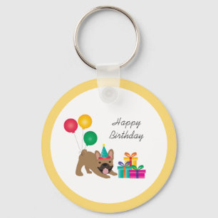Happy Birthday French Bulldog Colourful Keychain