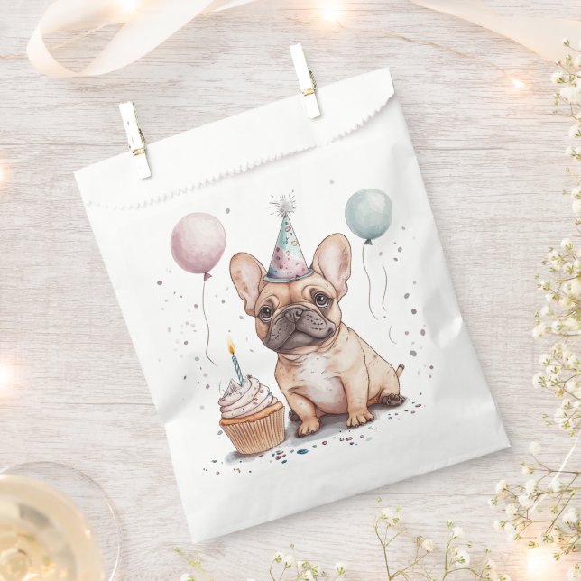 Happy Birthday French Bulldog Favour Bag (Clipped)