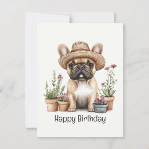 Happy Birthday French Bulldog Gardening Flower Pot Postcard