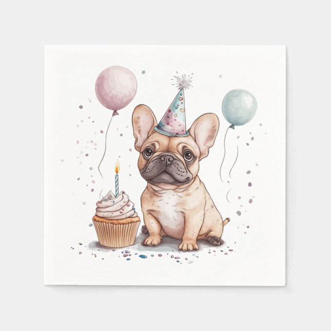 Happy Birthday French Bulldog Napkin (Front)