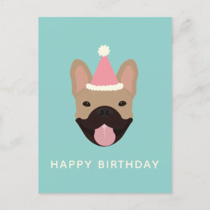 Happy Birthday French Bulldog Party Hat Postcard