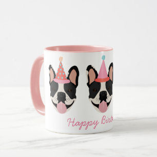 Happy Birthday French Bulldog Party Hats Pink Mug