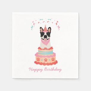 Happy Birthday French Bulldog Party Hats Pink Napkin