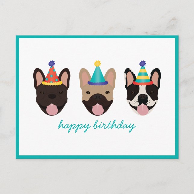Happy Birthday French Bulldog Party Hats Postcard (Front)