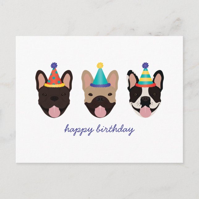 Happy Birthday French Bulldog Party Hats Postcard (Front)