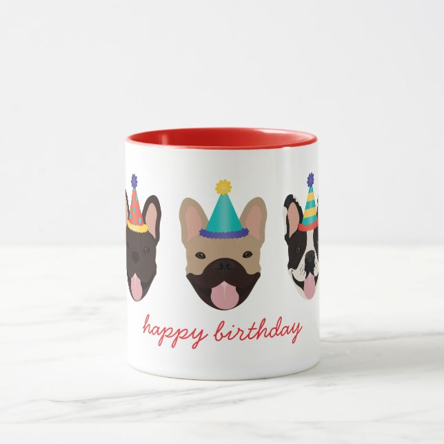 Happy Birthday French Bulldog Party Hats Red Mug (Center)