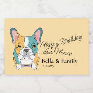 Happy Birthday French Bulldog  Sparkling Wine Label