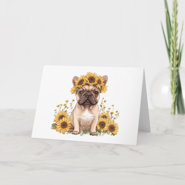 Happy Birthday French Bulldog Sunflowers Card (Front)